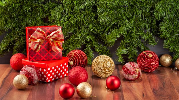 Celebrate the holidays with red gifts and festive decorations.